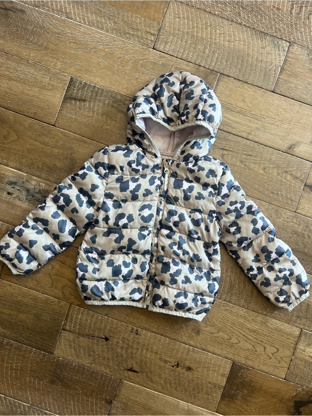 Epic Threads Beige & Pink Cheetah Print Hooded Puffer Jacket